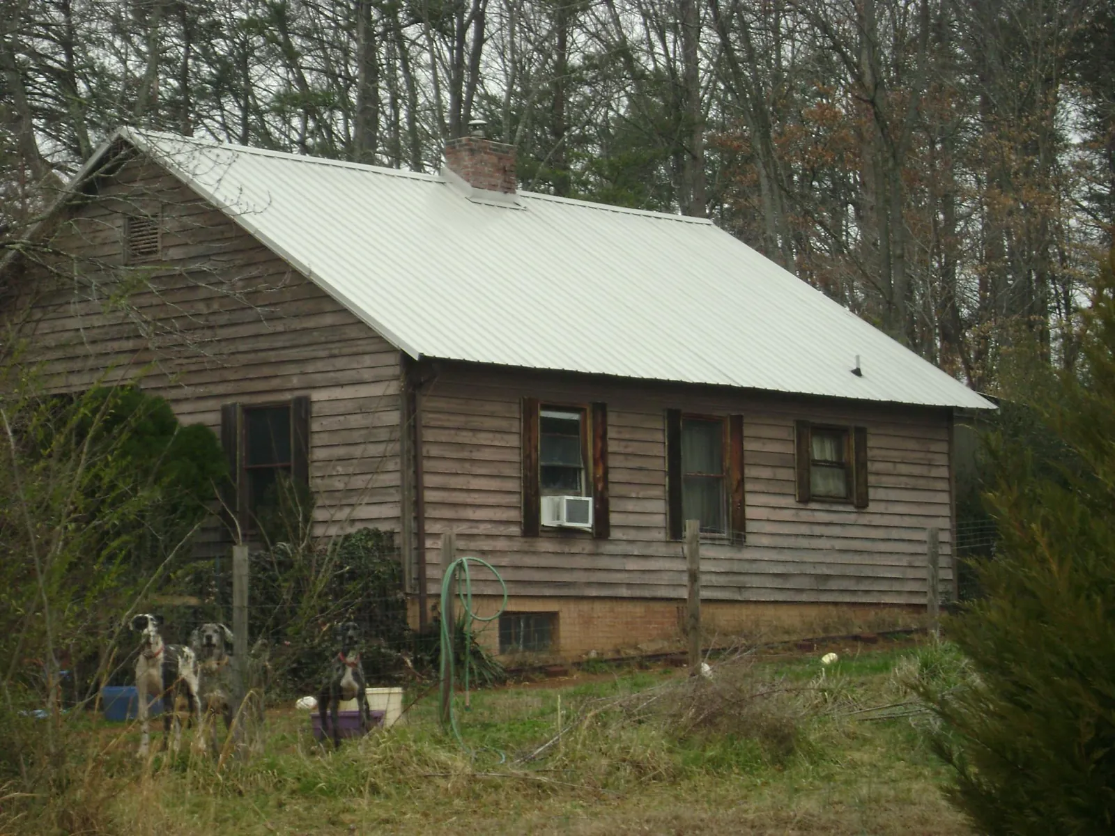 White metal roof on an old wood sided farmhouse, from a Asphalt Shingle Roof Repair job in Glen Lyon